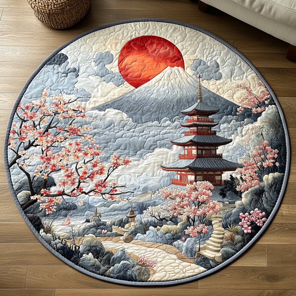 Japanese Pagoda Beauty Round Mat Rug - washable non-slip printed rug