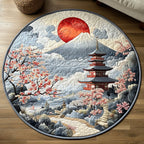 Japanese Pagoda Beauty Round Mat Rug - washable non-slip printed rug