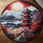 Japanese Pagoda Bloom Round Mat Rug - washable non-slip printed rug