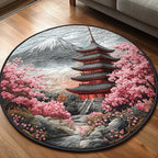 Japanese Pagoda Charm Round Mat Rug - washable non-slip printed rug