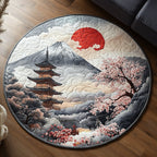 Japanese Pagoda Delight Round Mat Rug - washable non-slip printed rug