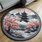 Japanese Pagoda Mist Round Mat Rug - washable non-slip printed rug