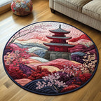Japanese Pagoda Mystique Round Mat Rug - washable non-slip printed rug