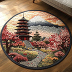 Japanese Pagoda Scene Round Mat Rug - washable non-slip printed rug