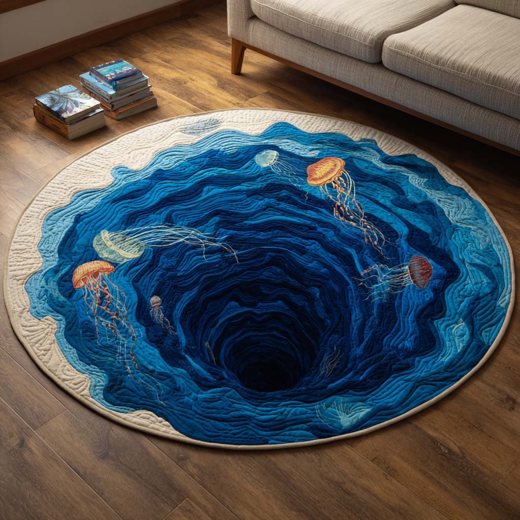 Jellyfish Abyss Round Mat Rug - washable non-slip printed rug