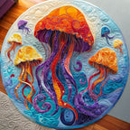 Jellyfish Bloom Round Mat Rug - washable non-slip printed rug