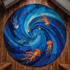 Jellyfish Drift Round Mat Rug - washable non-slip printed rug