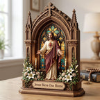 Jesus Bless Our Home wooden block, laser-cut 3-layer wood