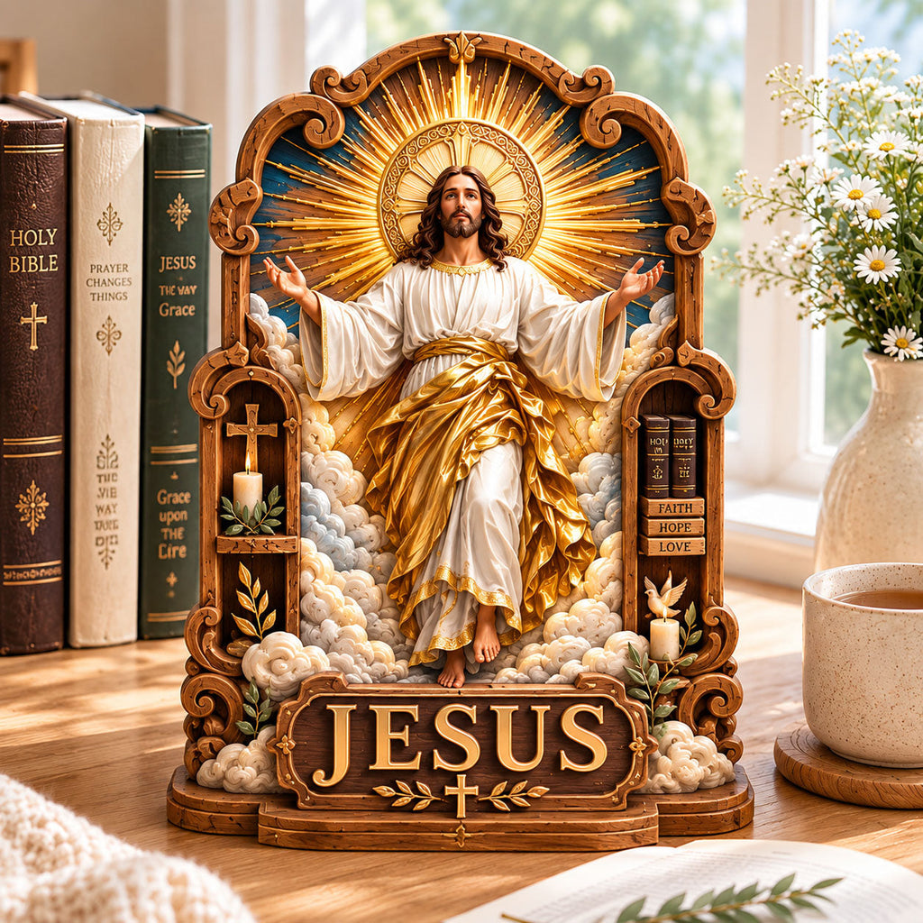 Jesus Heavenly Grace wooden block, laser-cut 3-layer wood