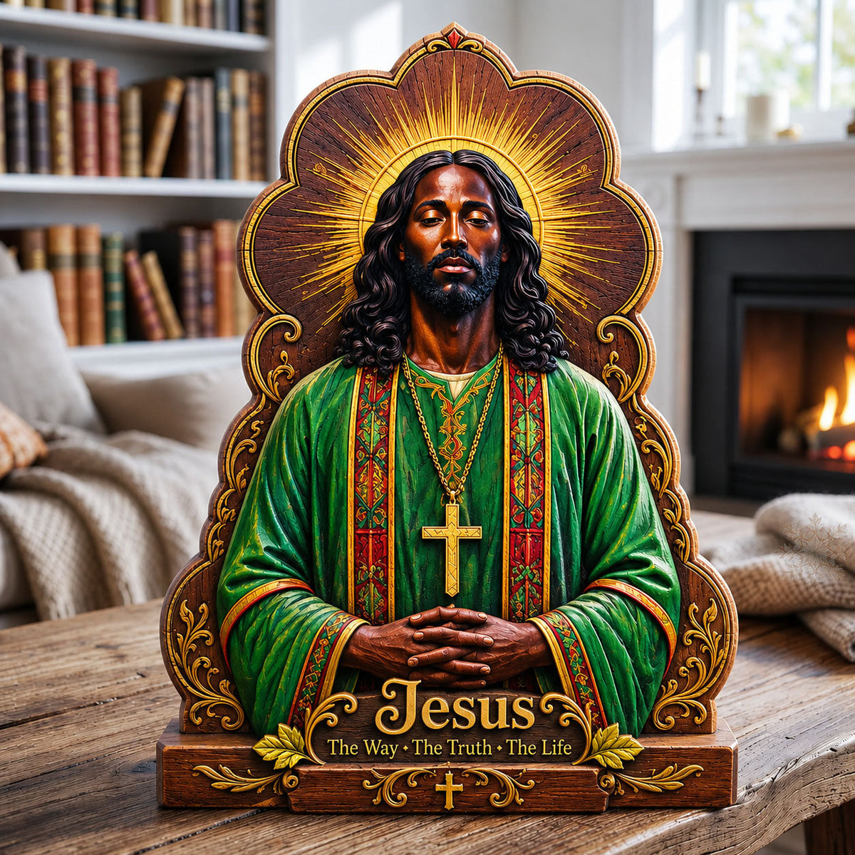 Jesus The Way Truth Life wooden block, laser-cut 3-layer wood