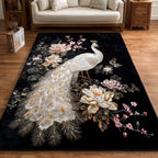 Jeweled Peacock Throne area rug in a living room