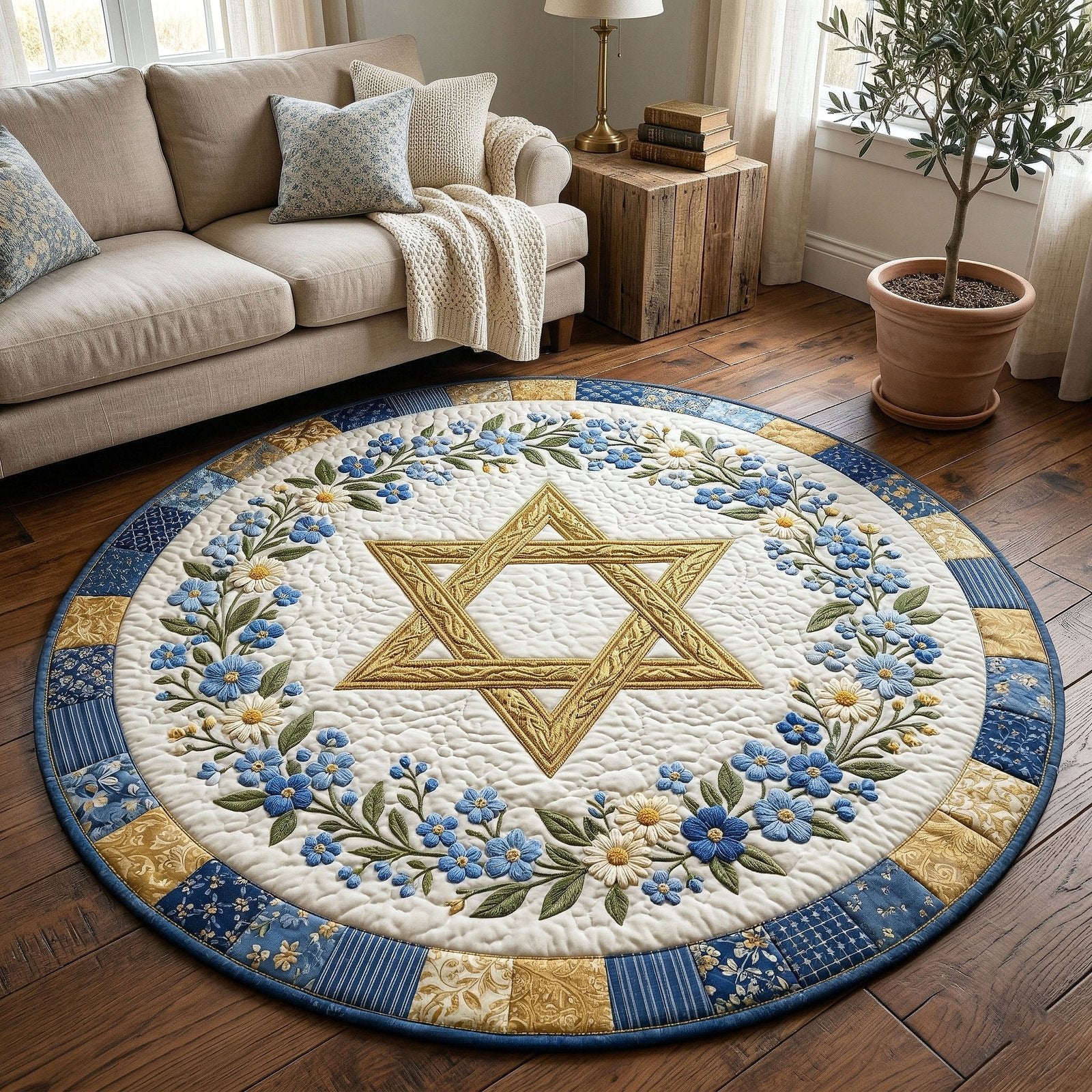 Jewish Heritage Round Mat Rug - Nature Design | Serene Home Decor