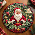 Jingle Bell Santa Christmas Round Mat Rug - washable non-slip printed rug