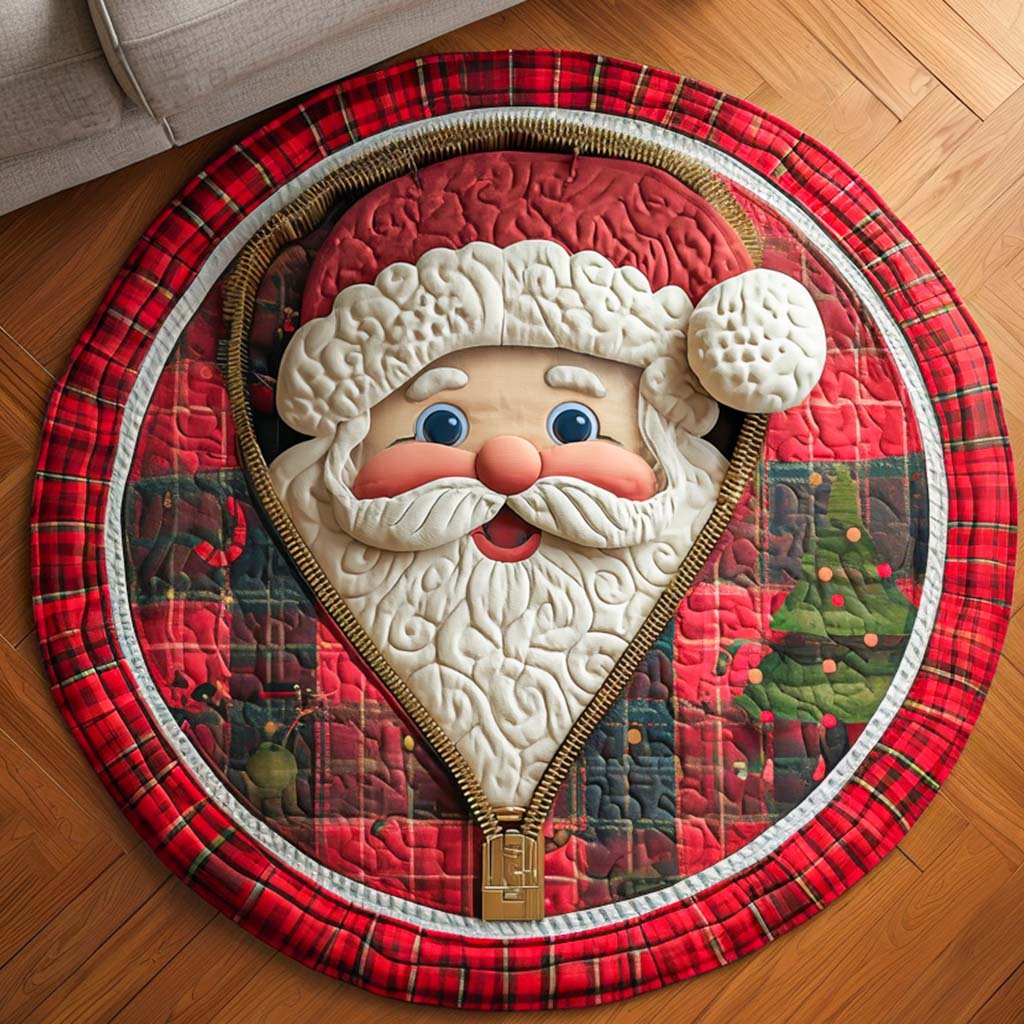 Jingle Time Round Mat Rug - washable non-slip printed rug