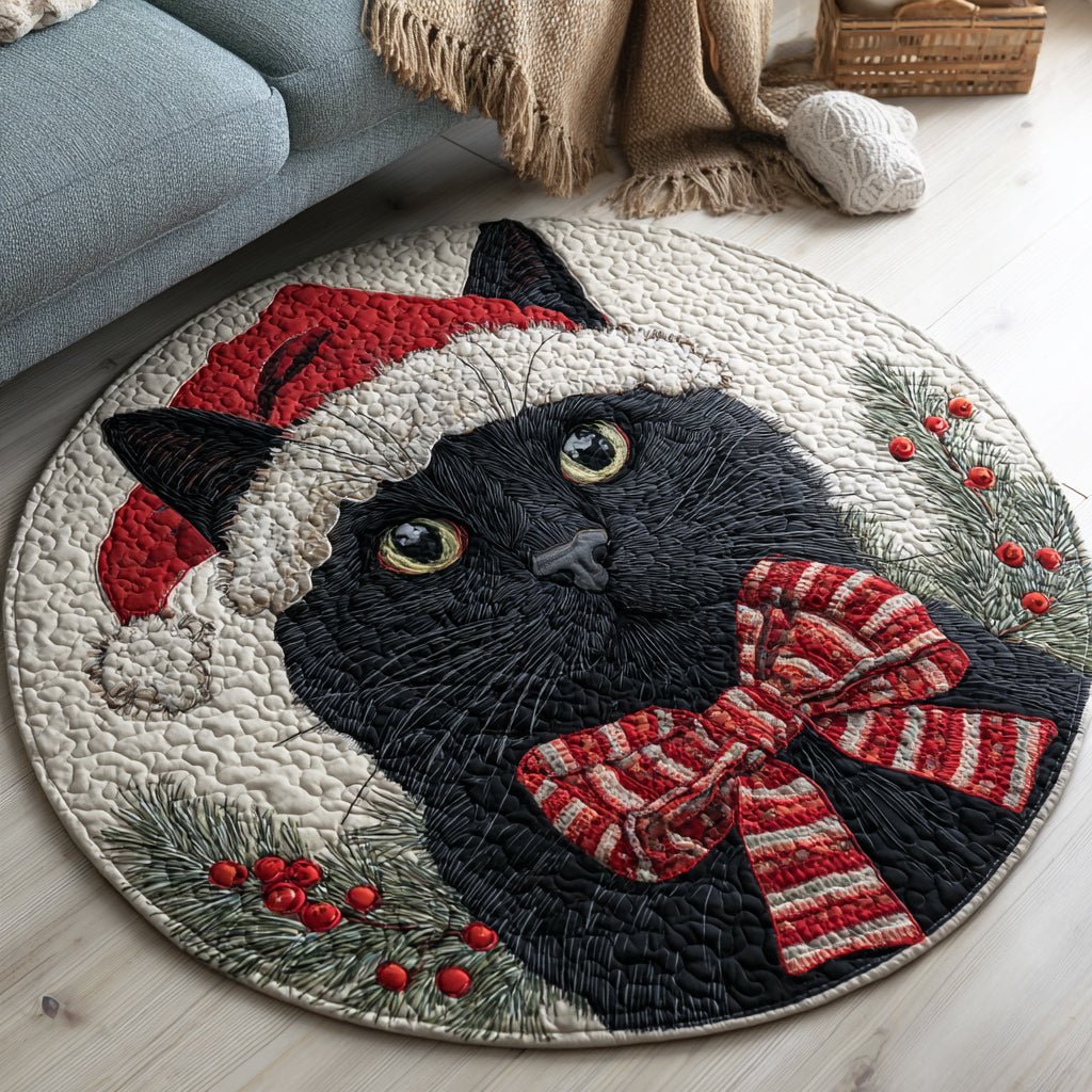 Jolly Black Cat Round Mat Rug - Cute Pet Design | Animal Printed Home Decor