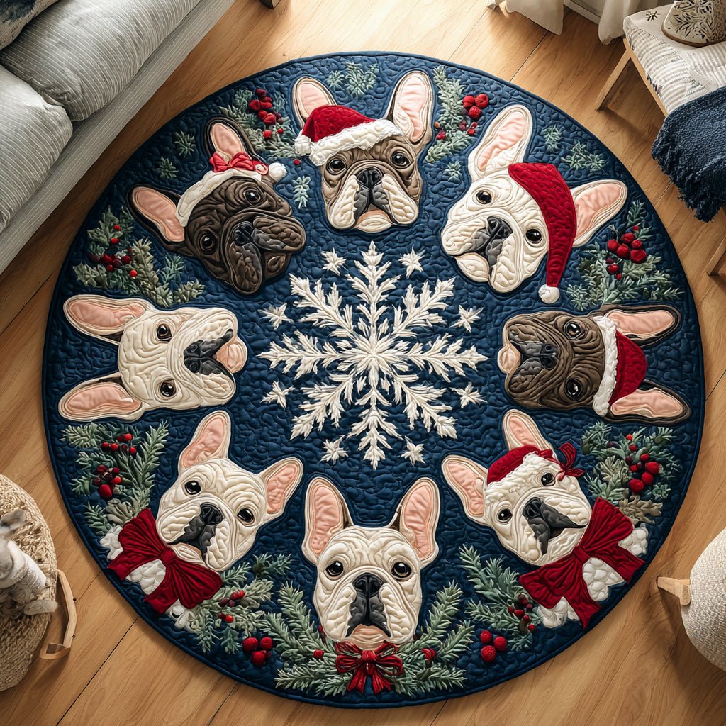 Jolly Bulldog Round Mat Rug - washable non-slip printed rug