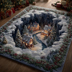 Jolly Christmas Village area rug in a living room