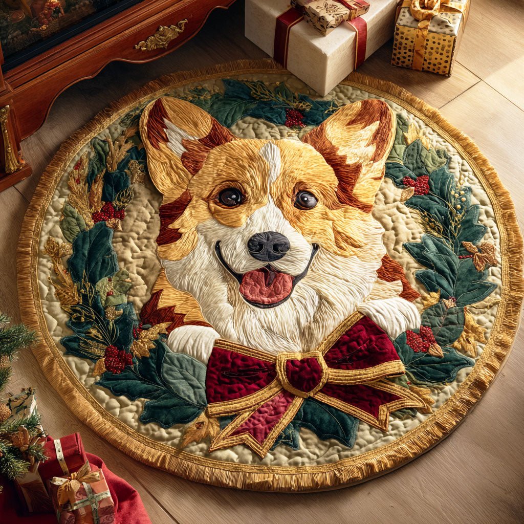 Jolly Corgi Round Mat Rug - Cute Pet Design | Animal Printed Home Decor