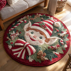 Jolly Elf Round Mat Rug - washable non-slip printed rug