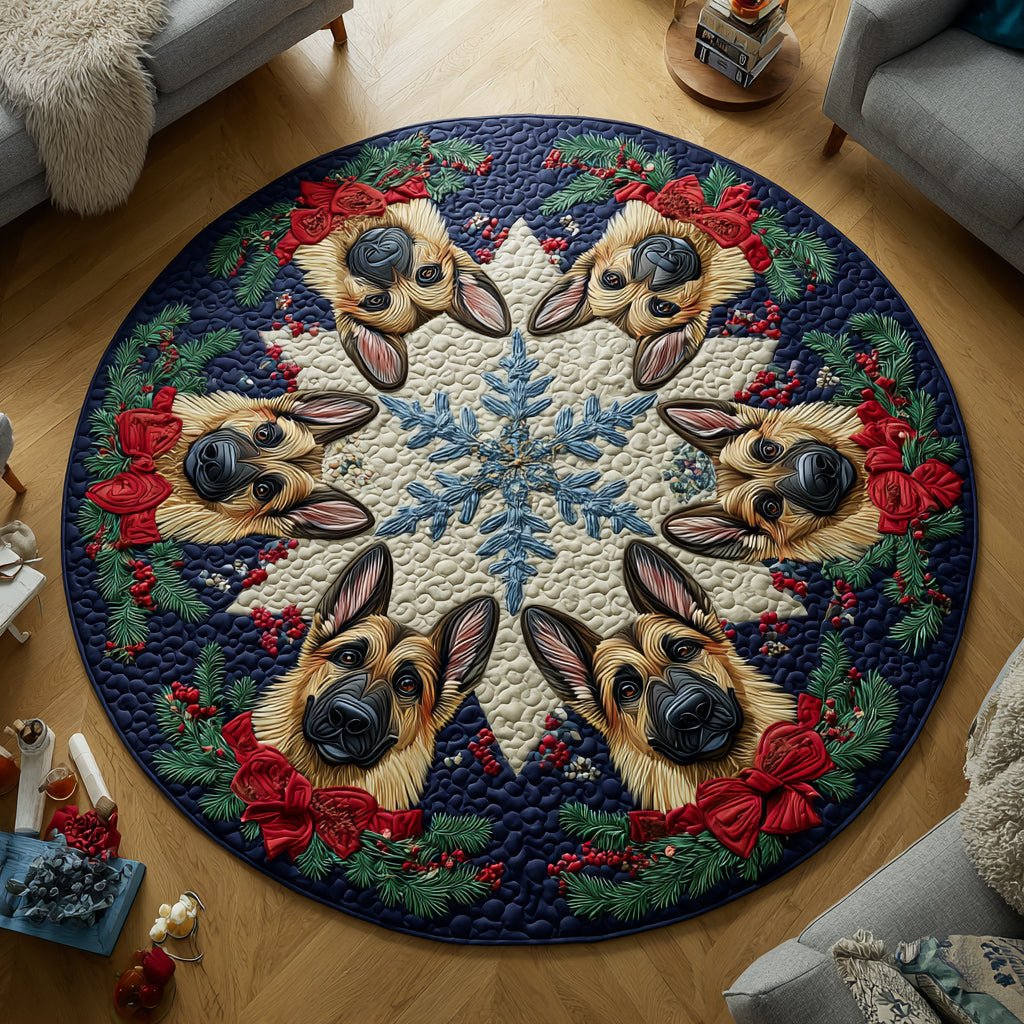 Jolly German Shepherd Round Mat Rug - washable non-slip printed rug