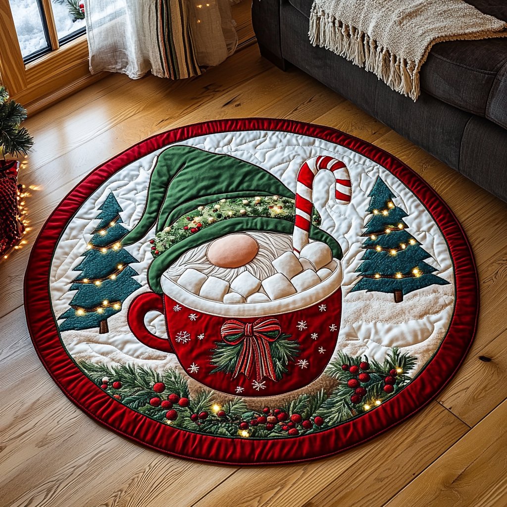 Jolly Gnome Cheer Round Mat Rug - washable non-slip printed rug