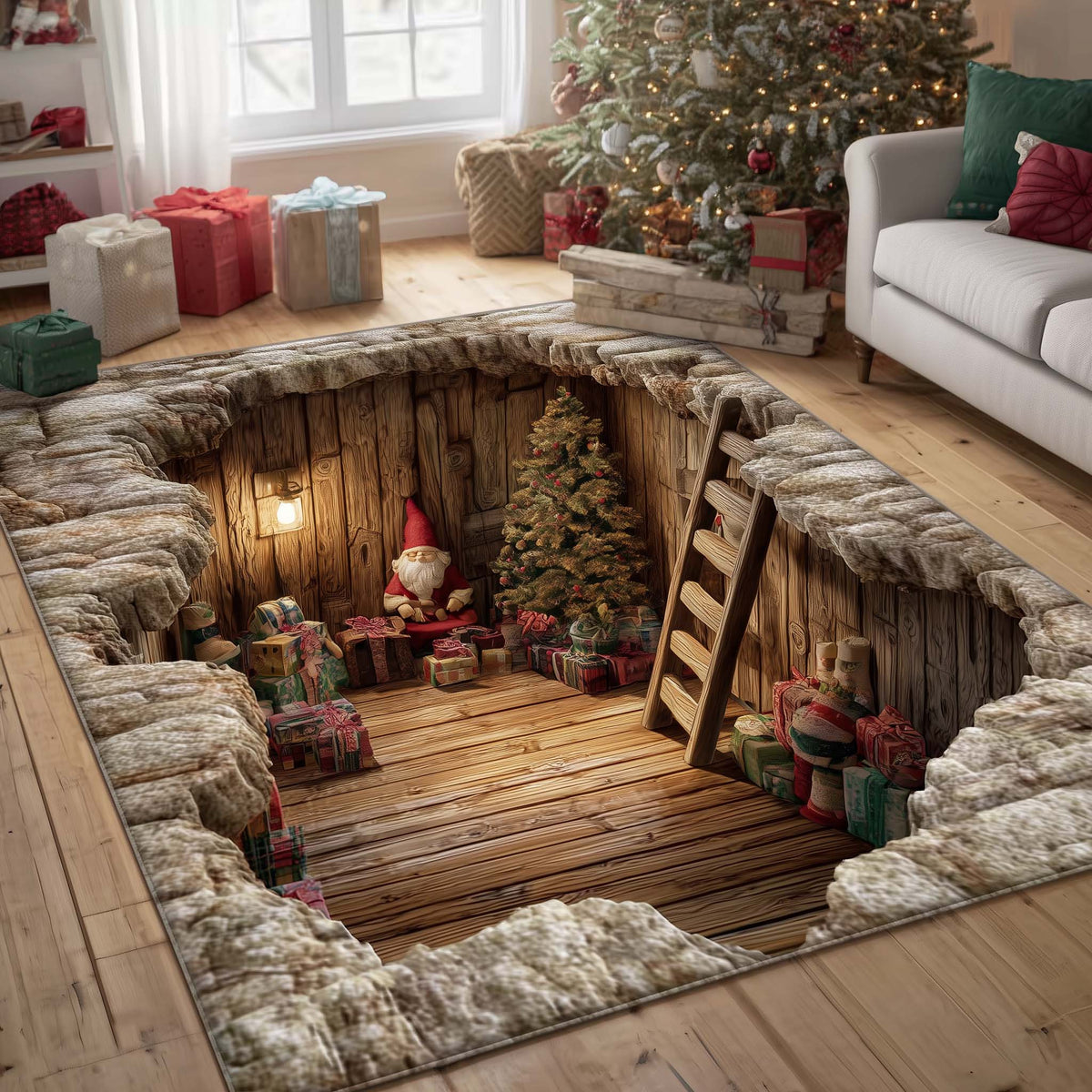 Jolly Gnomes area rug in a living room