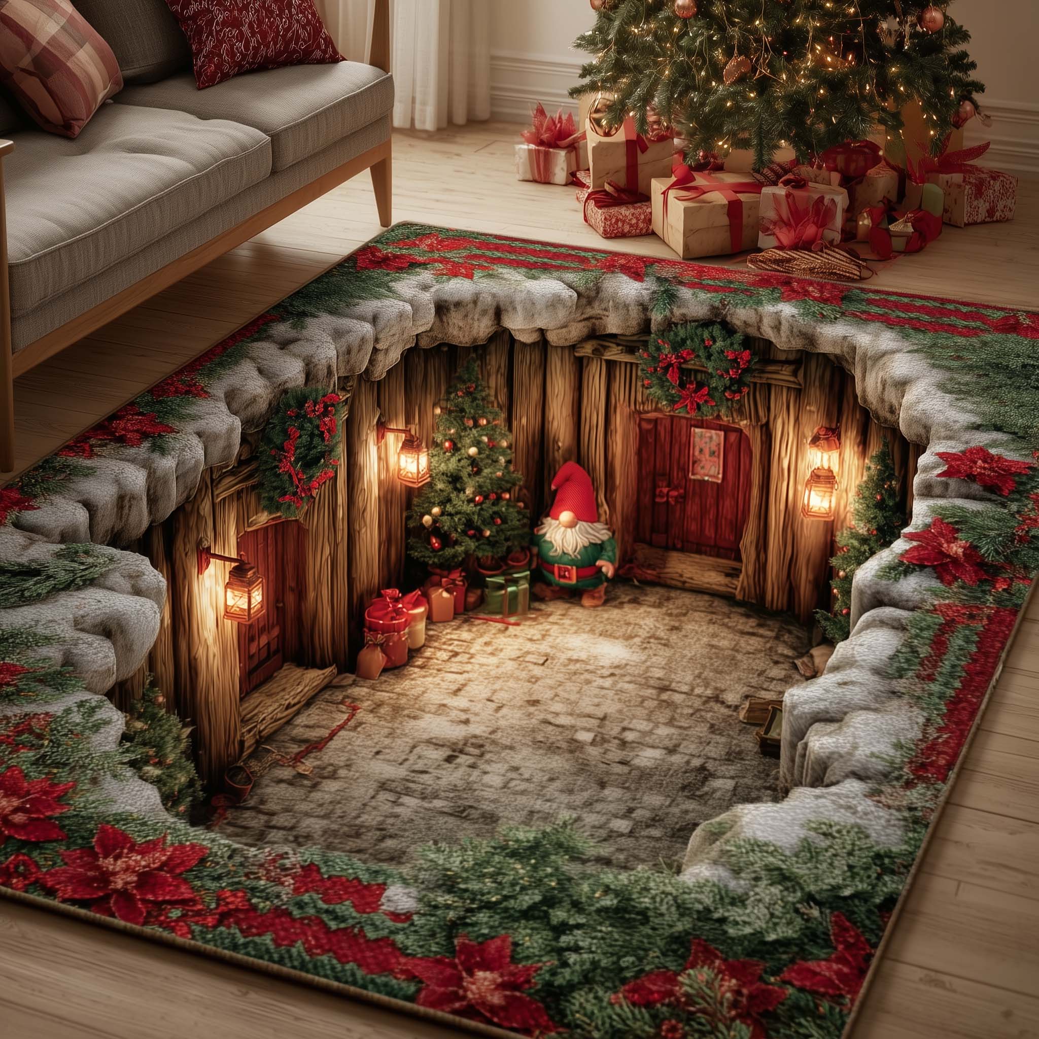Jolly Gnomes area rug in a living room