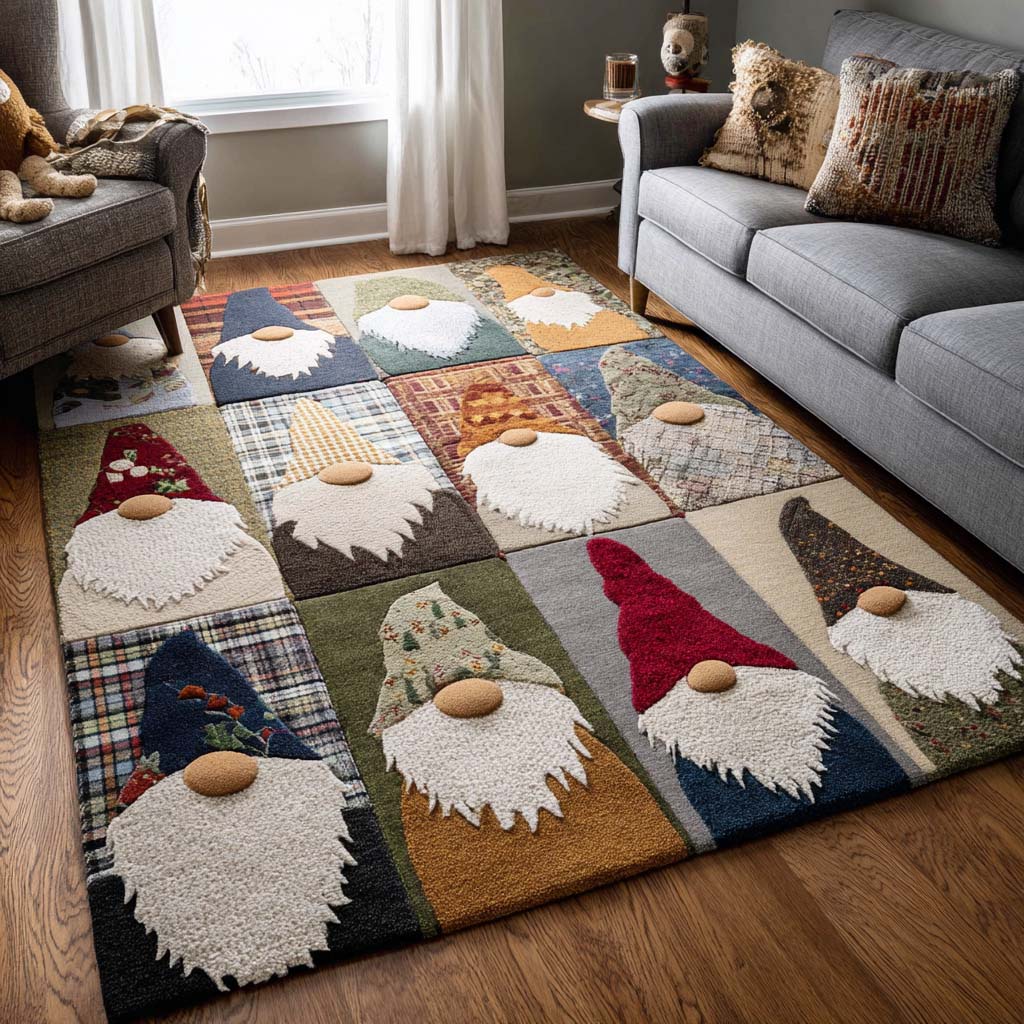 Jolly Gnomes area rug in a living room