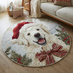 Jolly Great Pyrenees Round Mat Rug - washable non-slip printed rug