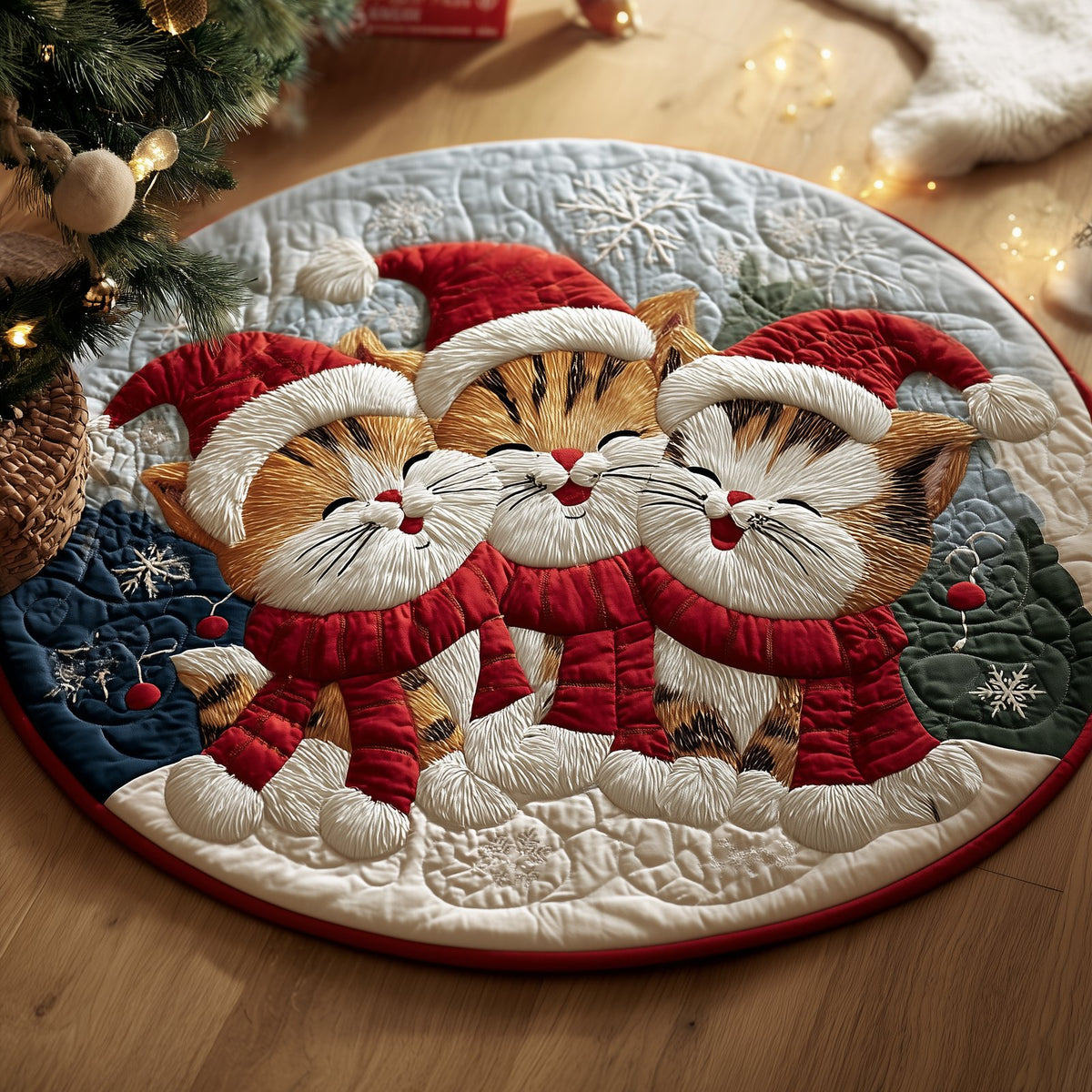 Jolly Kitty Carolers Round Mat Rug - washable non-slip printed rug