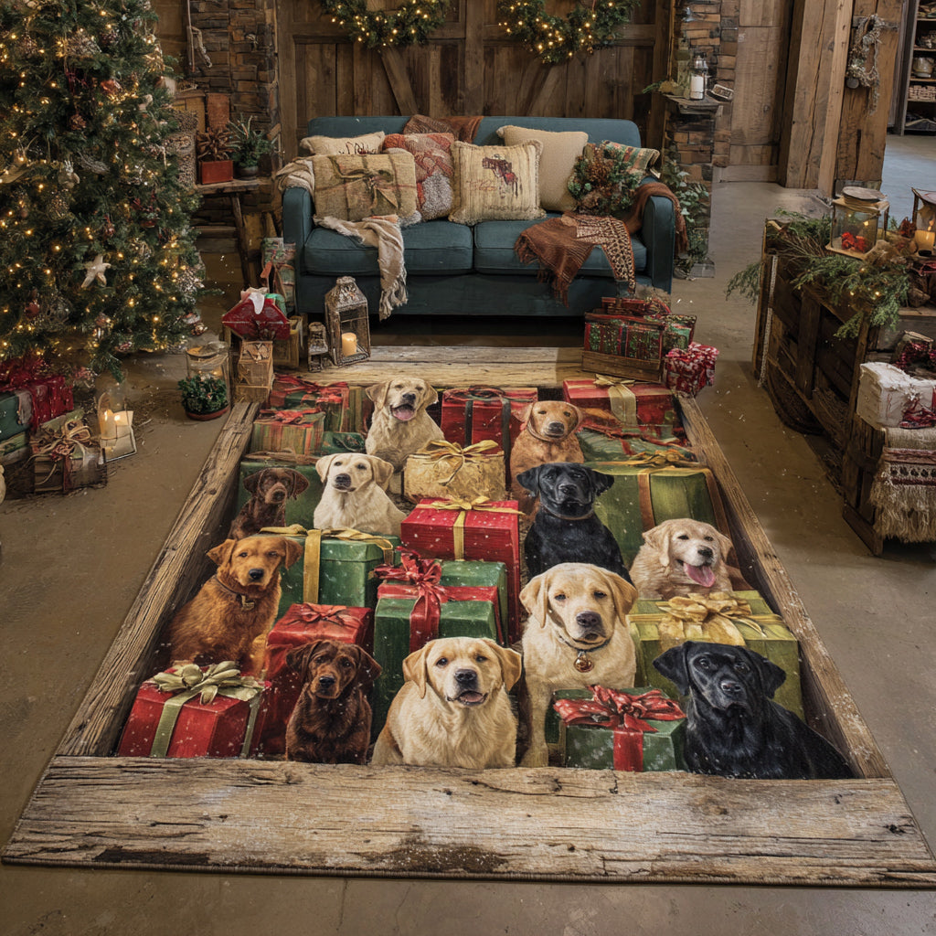 Jolly Labrador Retriever area rug in a living room