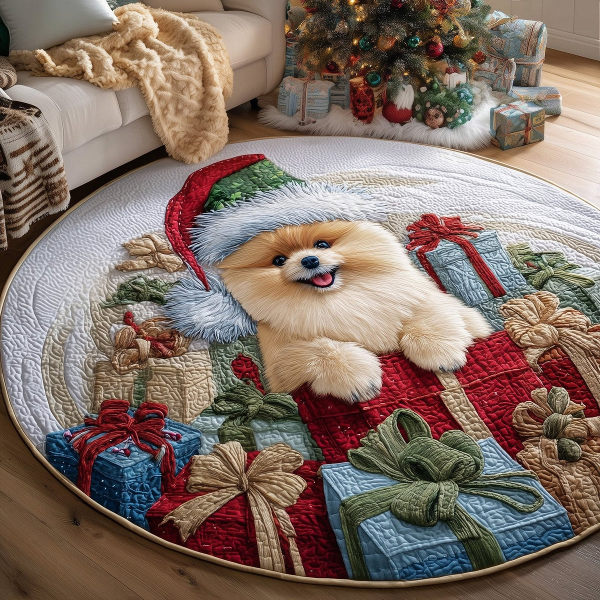 Jolly Pomeranian Round Mat Rug - Nature Design | Serene Home Decor