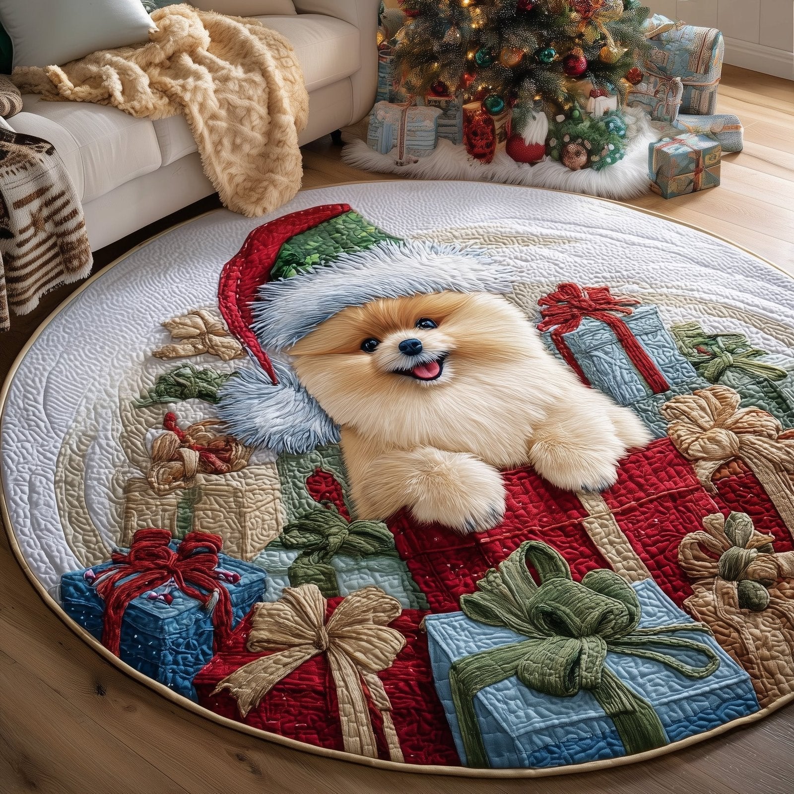 Jolly Pomeranian Round Mat Rug - Nature Design | Serene Home Decor