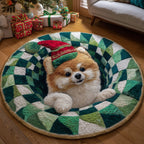 Jolly Pomeranian Round Mat Rug - washable non-slip printed rug