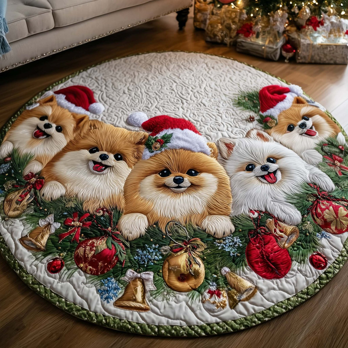 Jolly Pomeranian Round Mat Round Mat Rug - washable non-slip printed rug