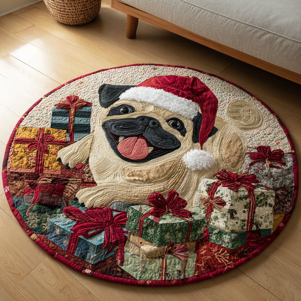 Jolly Pug Presents Round Mat Rug - washable non-slip printed rug