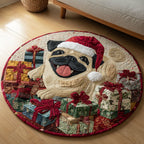 Jolly Pug Presents Round Mat Rug - washable non-slip printed rug