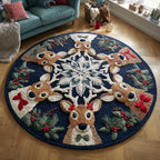 Jolly Reindeer Christmas Round Mat Rug - washable non-slip printed rug