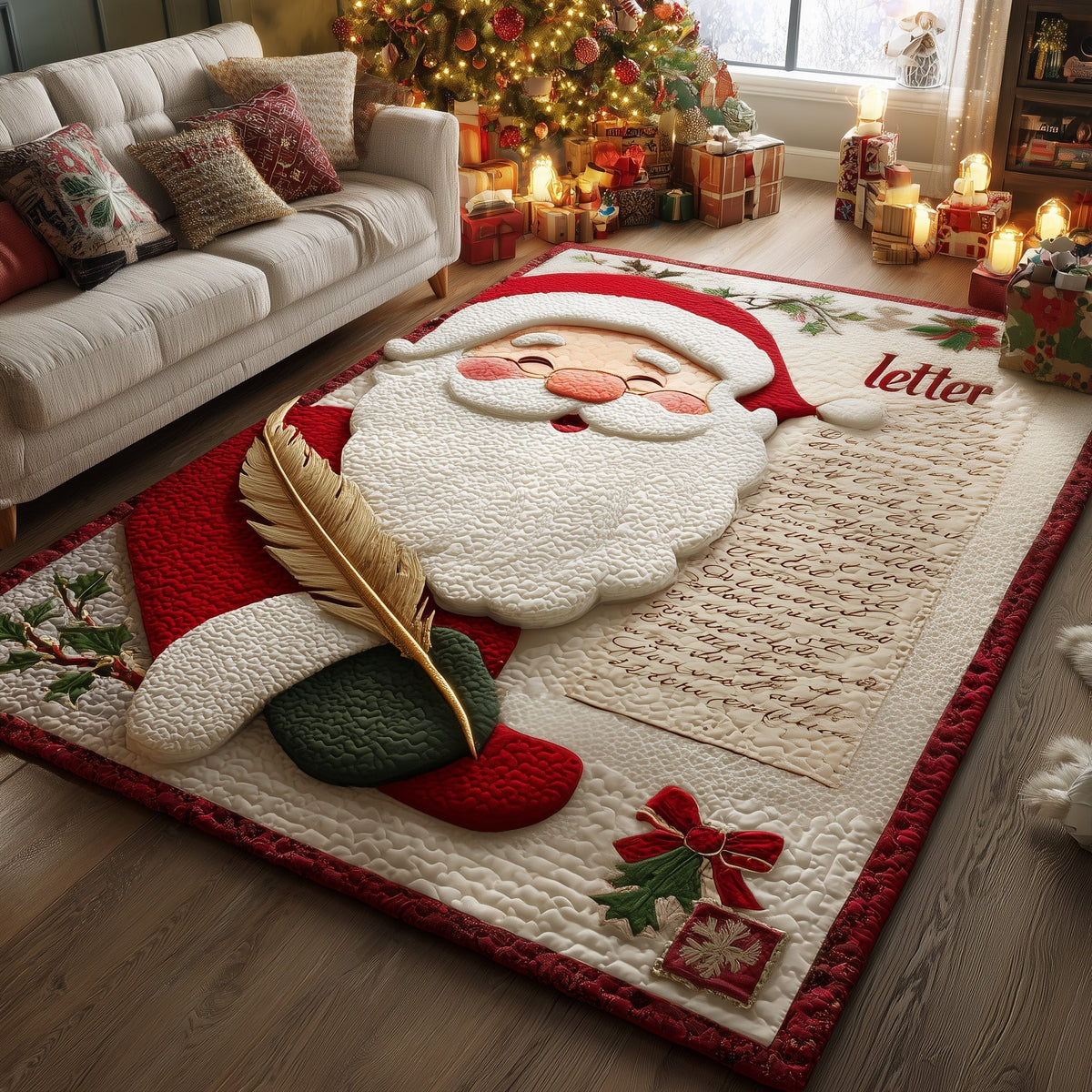 Jolly Santa area rug in a living room