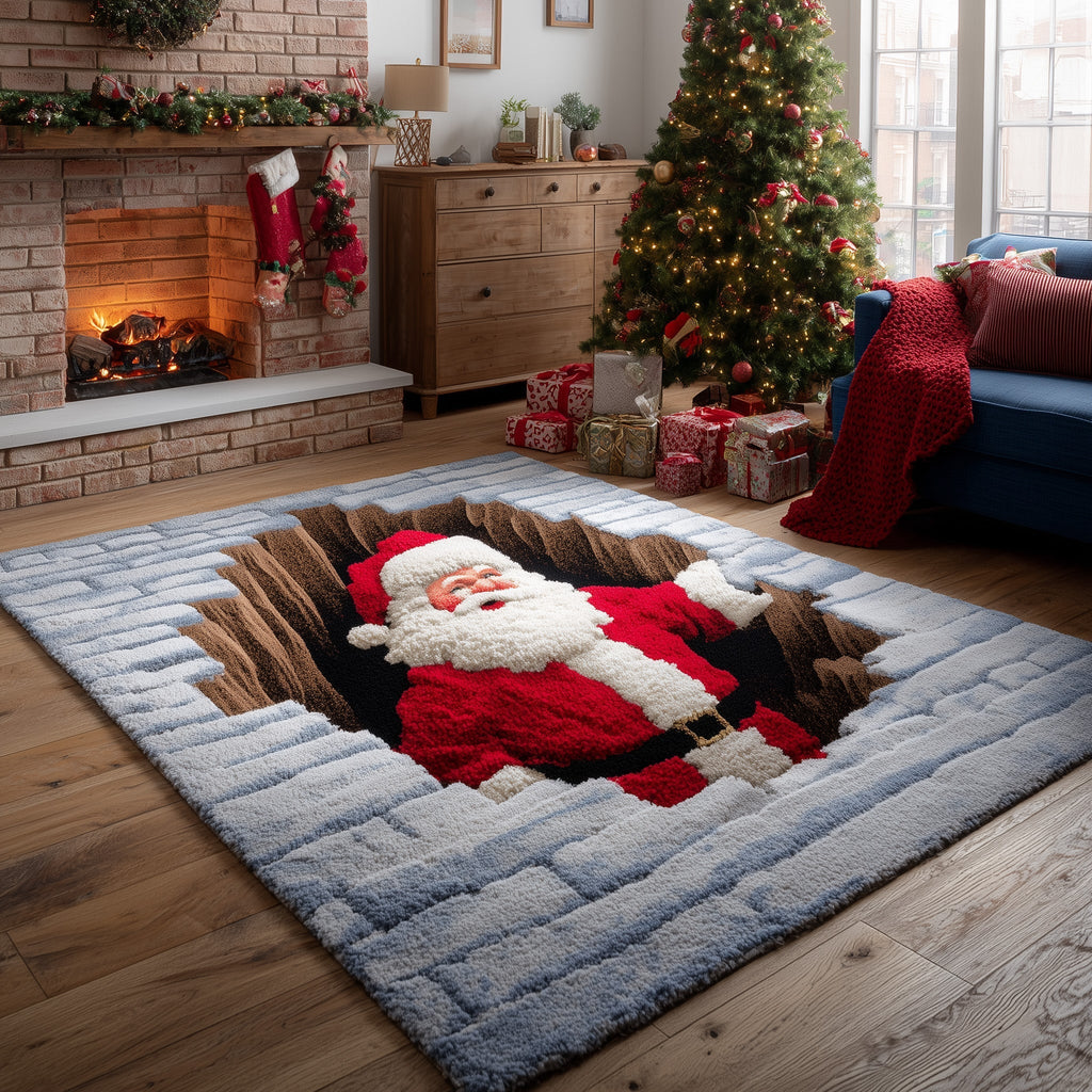 Jolly Santa area rug in a living room