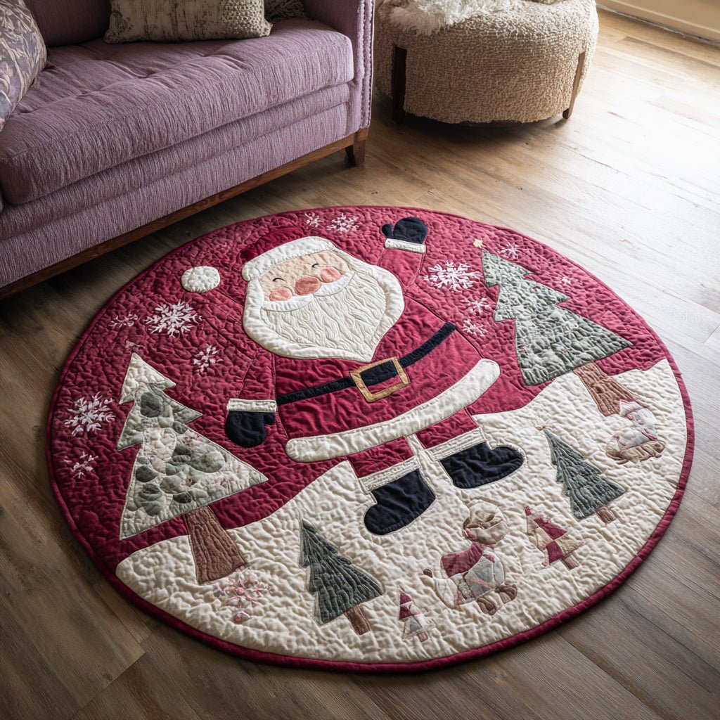 Jolly Santa Claus Christmas Round Mat Rug - washable non-slip printed rug