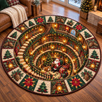 Jolly Santa Library Round Mat Rug - Seasonal Design | Seasonal Washable Round Rug - washable non-slip printed rug