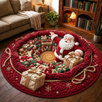 Jolly Santa Round Mat Rug - Seasonal Design | Festive Home Decor - washable non-slip printed rug