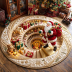 Jolly Santa Round Mat Rug - Seasonal Design | Seasonal Round Rug - washable non-slip printed rug
