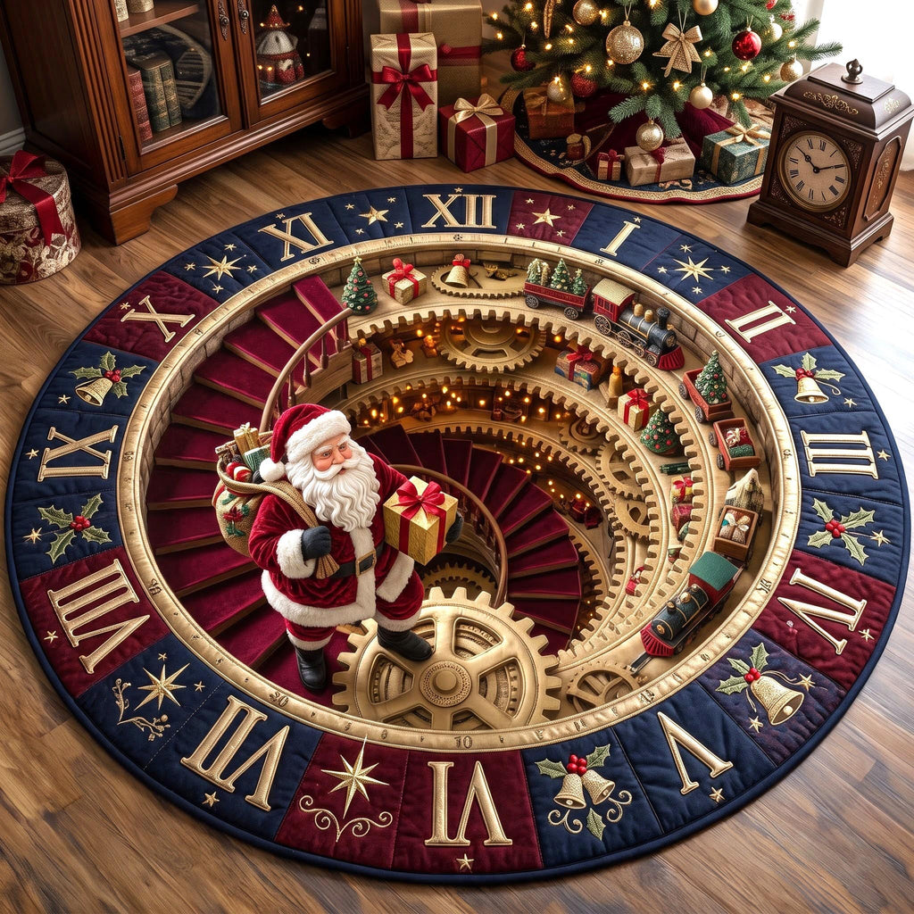 Jolly Santa Round Mat Rug - Seasonal Design | Seasonal Circle Rug - washable non-slip printed rug