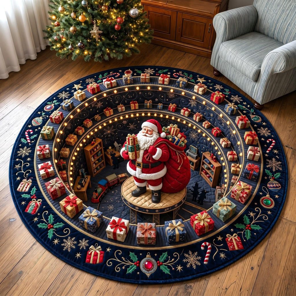 Jolly Santa Round Mat Rug - Seasonal Design | Seasonal Round Carpet - washable non-slip printed rug