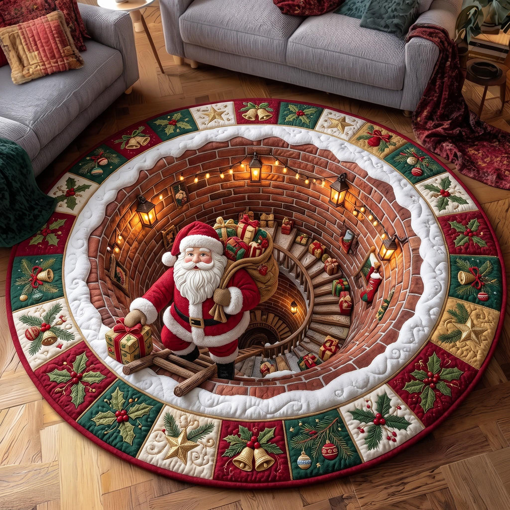 Jolly Santa Round Mat Rug - Seasonal Design | Seasonal Round Living Room Rug - washable non-slip printed rug