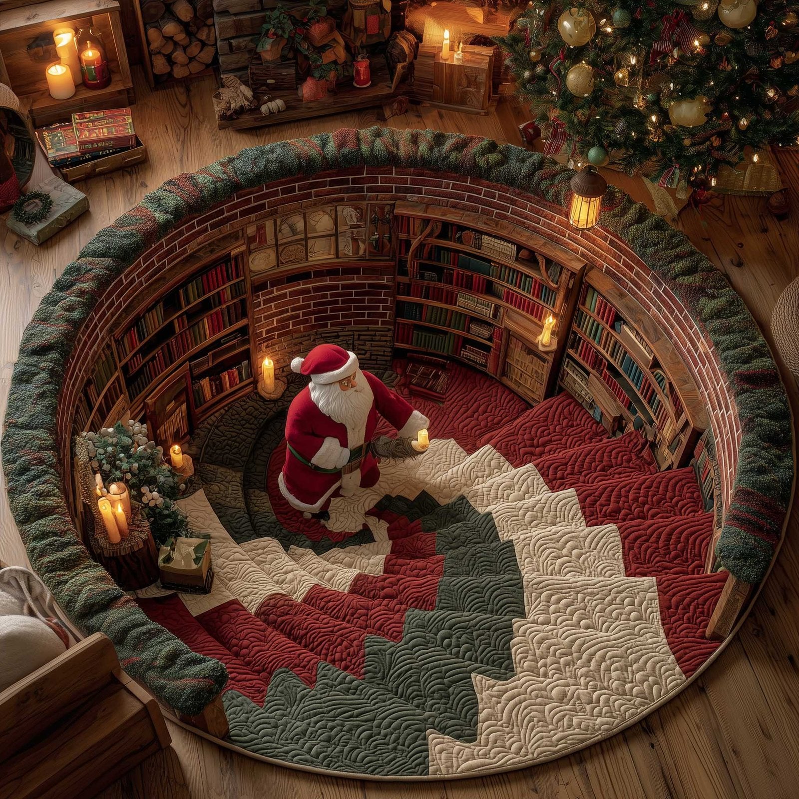 Jolly Santa Round Mat Rug - Nature Design | Serene Home Decor