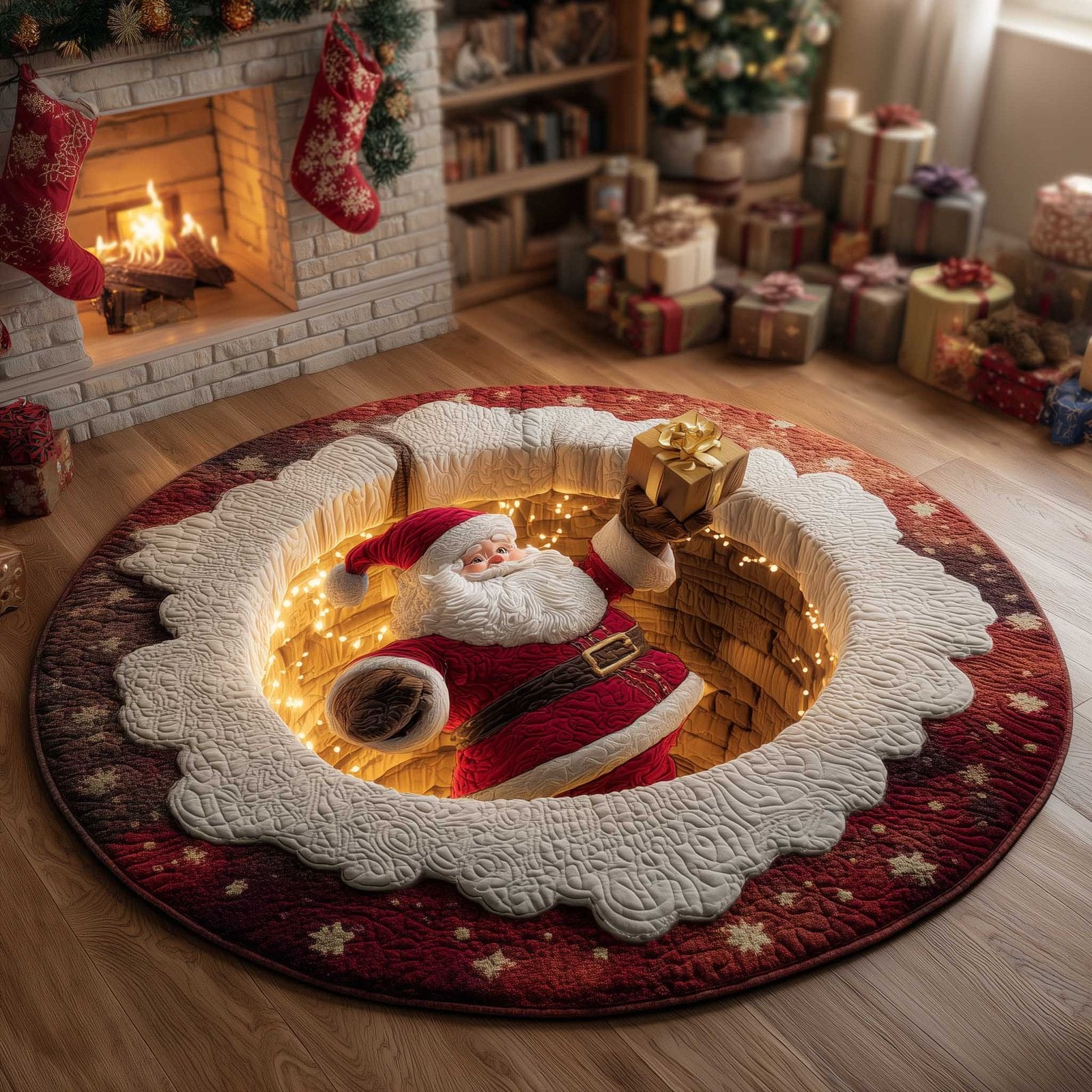 Jolly Santa Round Mat Rug - Nature Design | Serene Home Decor
