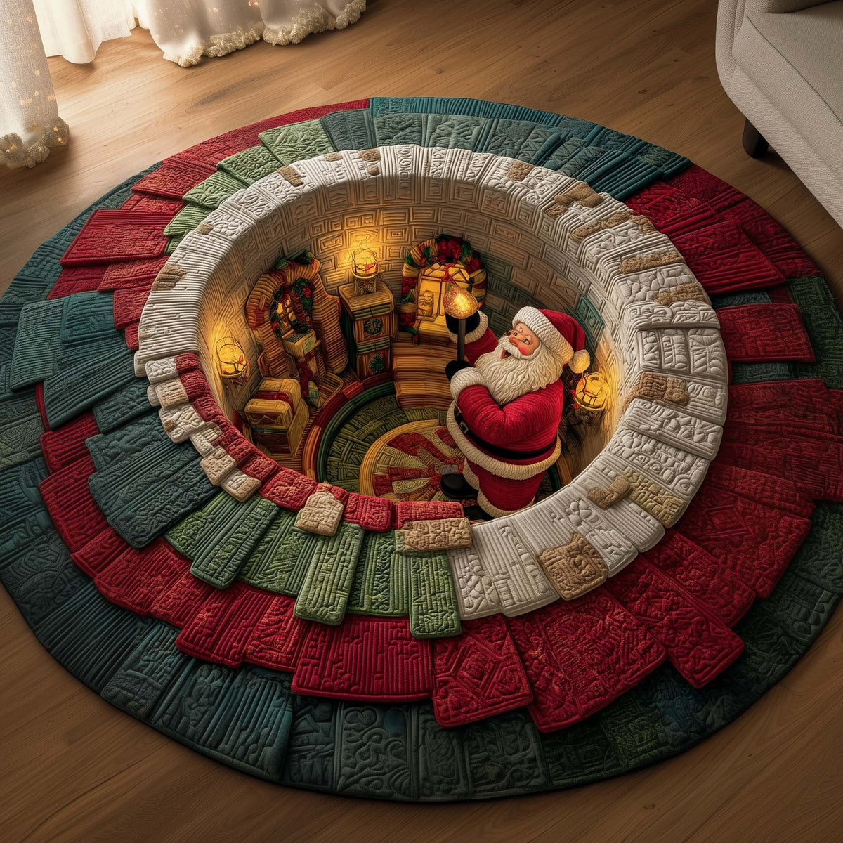 Jolly Santa Christmas Round Mat Rug - washable non-slip printed rug